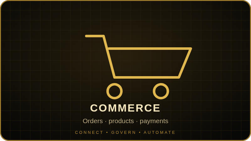 Connected commerce systems for products, orders and payment workflows.